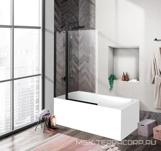 Шторка на ванну, распашная, 1000хh1500мм, правая/левая, (стекло прозрачное 5мм, профиль цв.черный матовый), Uno ZZ BelBagno UNO UNO-V-11-100/150-C-NERO