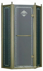 Душ.уголок 900х900хh1950мм,5-ти угольн.,расп.дверь петли справа,с 2мя неподв.сегм,вход 507мм,(ст.прозр. с мат.узором,6/8мм, фурн.цв.бронз.), Retro XX