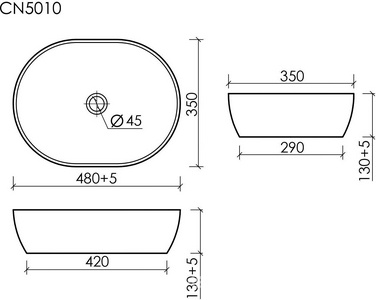 Умывальник чаша накладная овальная  480х350х130мм ZZ Ceramica Nova Element CN5010