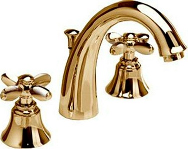 Смеситель для раковины на 3 отв., с д/к, (корпус цв. золото, вентили ручек цв. золото),  ZZ 3M Primavera 0616 DD