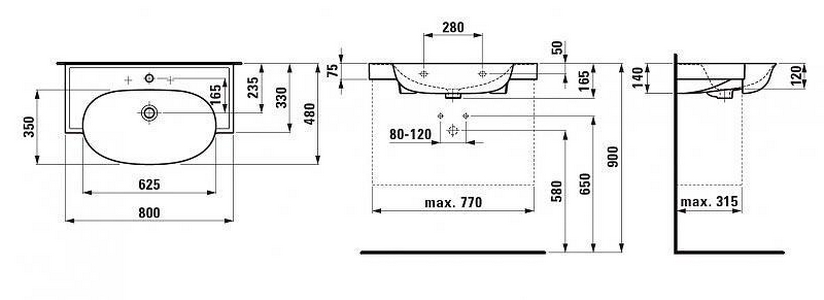 Раковина 750х420xh110 мм, 1 отв. для смесителя,  ZZ Laufen Space 8.1028.5.000.104.1