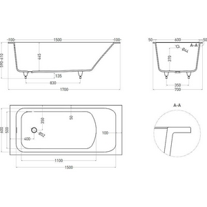 Ванна 1700х700хh600мм, литой камень S-Sense, глянец цв.белый, регулируемые ножки, без стандартного слива-перелива,  ZZ Salini Orlanda 102011G