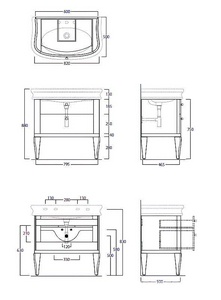 Тумба напольная 795х500хh750мм, под раковину 900мм, два выдвижных ящика, (цв. белый глянец),  Simas Lante LAM90 bianco