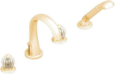 Смеситель для ванны, встраиваемый в борт на 4 отв., шланг, лейка в компл., (цв. золото (Dore)) Mandarine cristal clair ZZ