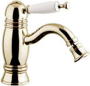Смеситель для биде, с д/к, (цв. латунь, ручка цв. белый),  ZZ Gaia Canterbury RB 6325 LU