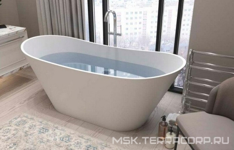 Ванна 1610х660хh620мм, отдельностоящая, интегрир.слив перелив, д/к в цвет ванны в компл.,(иск.камень Soft rock цв.белый мат),  ZZ Holbi Afina 1.01.004.11.1