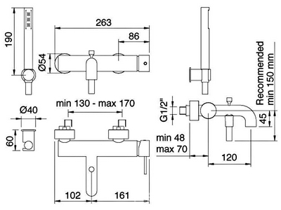 Смеситель для ванны, лейка и шланг в компл., (цв. хром), UP ZZ 3M Up 5700 CC