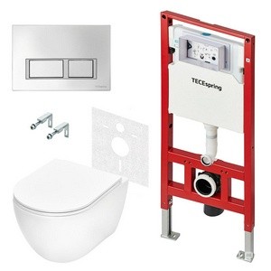 Комплект: унитаз подвесной, сиденье с микрол.  S, застенный модуль д/подв.унитаза, крепёж, клавиша смыва цв.хром глянец,  V ZZ Tece TECEspring K955201WCS