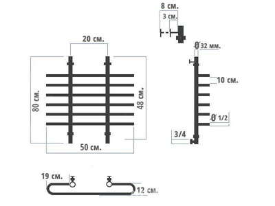 Полотенцесушитель "Л"  500*800 мм, подключение 1"*3/4, установочный набор в комплекте XX Ника Вираж Вираж 80/20/50