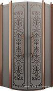 Душевое ограждение, 1/4 круга, R550, 900х900хh1950мм, 2 расп.двери с 2 неподв.сегм., (профиль цв. бронза, стекло 6мм матовое.с прозр.рис),  ZZ Romance Collection Malme ML.R1.90.FGTP BR КЛАССИКА