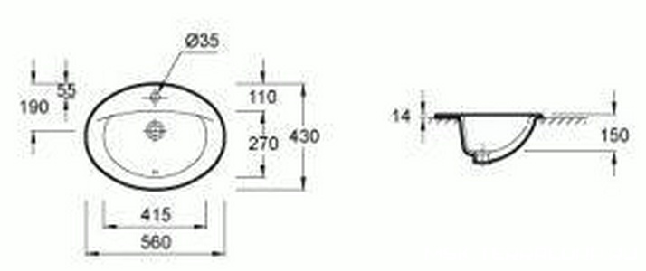 Раковина ODEON встраиваемая, установка сверху /56x43/ (бел) ZZ Jacob Delafon Odeon E4155-00