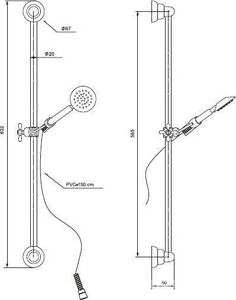 Душевой гарнитур, стойка h632мм, лейка д/д ручн., шланг, (цв. хром),  ZZ Paini Bologna BLCR121