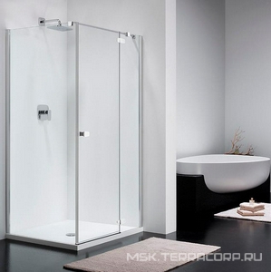 Дверь распаш.с неподв.сегментом,для монтажа с бок.панелью,970-995хh1950мм,вход 555мм, петли слева,(стекло 6мм,GL проз.,фурн.05 полир.алюм) СOMBI ZZ Provex Combi 0015 CT 05 GL L