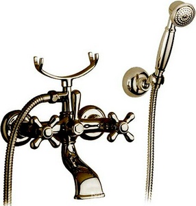 Смеситель для ванны, лейка, шланг, кронштейн в компл., (цв. бронза),  ZZ Gaia Newport RB002 BR