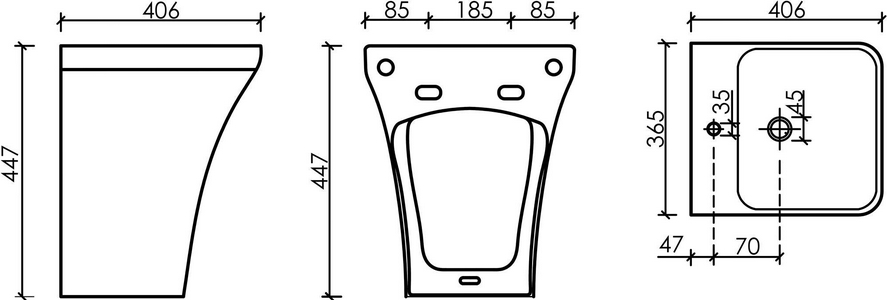 Раковина-моноблок 365х400 мм, подвесная, цв. черный ZZ Ceramica Nova Dion CN6067MB