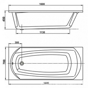 Ванна прямоугольная 160x70xh45см, без панели и каркаса, заглушка слива в цвет ванны в компл., (акрил цв.белый), Сavallo ZZ Vagnerplast cavallo VPBA167CAV2X-04