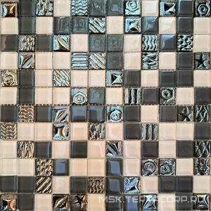 Мозаика Мозаика 2355 микс белый-серый-платина рисунок 23х23  ZZ|30х30 Мастера Керамики Glass МС 2355