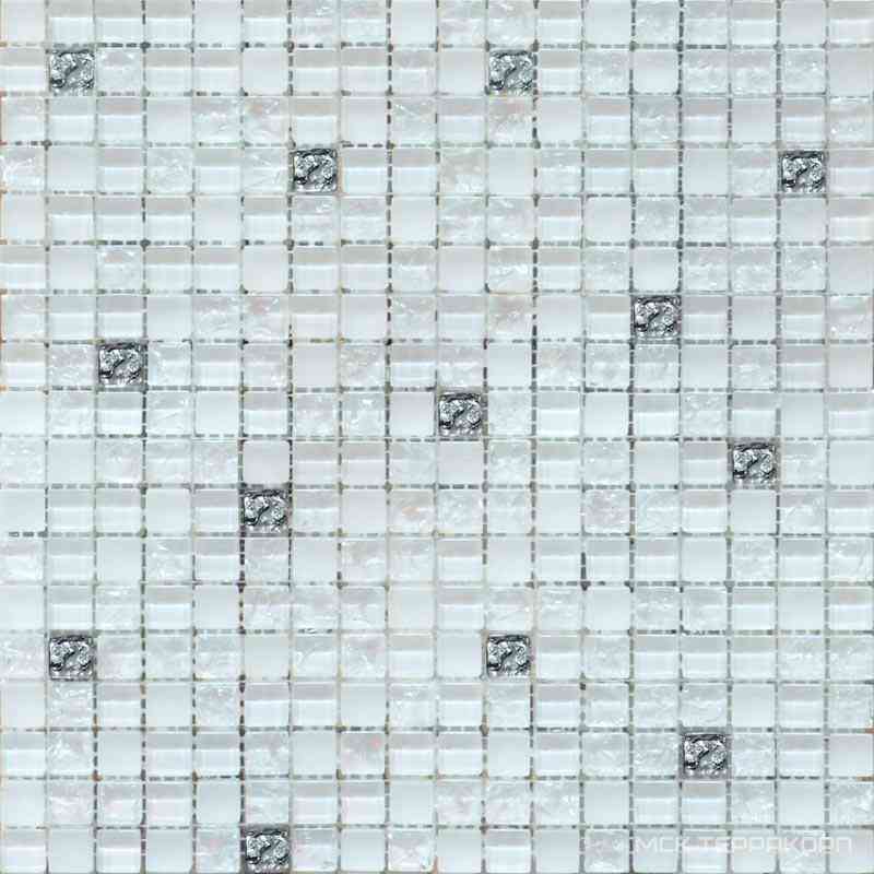 Мозаика Glass 2021 микс белый-белый колотый-белый матовый-платина ZZ|30х30