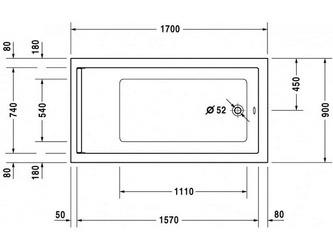 Ванна акриловая 1700х900хh485мм, без ножек и слива/перелива, Starck ZZ
