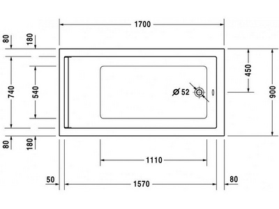 Ванна акриловая 1700х900хh485мм, без ножек и слива/перелива,  ZZ Duravit Starck 700118000000000