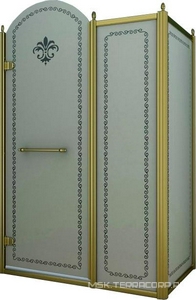 Душевой уголок 1000х1000хh2118мм, квадрат, "Левый" распаш. дверь слева, с неподв.стенкой (стекло матовое с прозр/узором, 8мм, фурн/золото),  ZZ Cezares Retro RETRO-A-11-100-PP-G-L