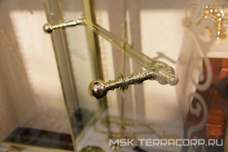 Душевой уголок 1000х1000хh2118мм, квадрат, "Левый" распаш. дверь слева, с неподв.стенкой (стекло матовое с прозр/узором, 8мм, фурн/золото),  ZZ Cezares Retro RETRO-A-11-100-PP-G-L