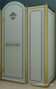 Душевой уголок 1000х1000хh2118мм, квадрат, "Левый" распаш. дверь слева, с неподв.стенкой (стекло матовое с прозр/узором, 8мм, фурн/золото),  ZZ Cezares Retro RETRO-A-11-100-PP-G-L