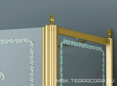 Душевой уголок 1000х1000хh2118мм, квадрат, "Левый" распаш. дверь слева, с неподв.стенкой (стекло матовое с прозр/узором, 8мм, фурн/золото),  ZZ Cezares Retro RETRO-A-11-100-PP-G-L