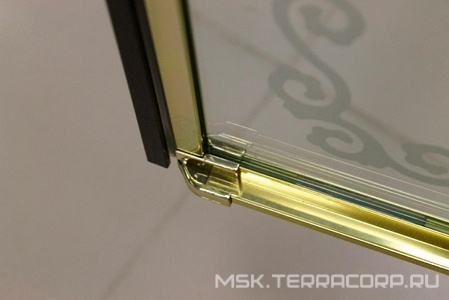 Душевой уголок 1000х1000хh2118мм, квадрат, "Левый" распаш. дверь слева, с неподв.стенкой (стекло матовое с прозр/узором, 8мм, фурн/золото),  ZZ Cezares Retro RETRO-A-11-100-PP-G-L