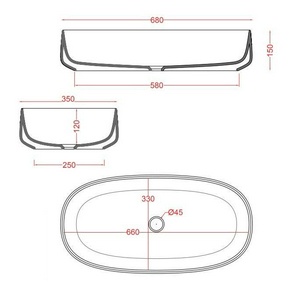 Раковина накладная на столешницу, овальная 680х350хh150мм, без отв.д/смесит., без перелива, (цв. glossy black),  ZZ ArtСeram Cognac COL005 03;00