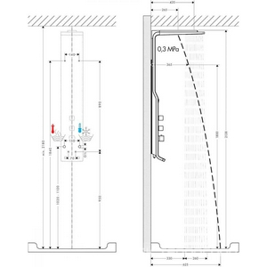 Душевая панель 214хh1281х516мм,(h +-200мм),термостат,верхн.душ с 2-мя типами струи,ручной душ,держатель,шланг 1,60м,(цв.белый/хром) Lift KL Hansgrohe Raindance 27008400