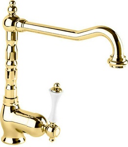 Смеситель для кухни, (цв.золото 24К, ручка цв.белый),  ZZ Cezares Margot MARGOT-LLM2-03/24-Bi