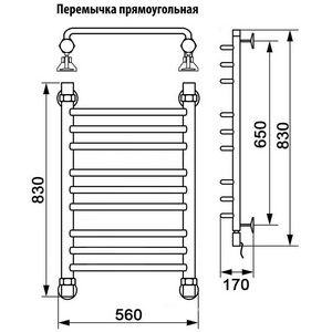Полотенцесушитель  800*500 мм, подключение 1"*3/4, установочный набор в комплекте ZZ Ника Л90 Л90 80/50
