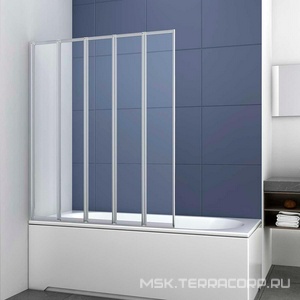 Штора на ванну складная 5 секций, 1200хh1400мм, крепление слева/справа, (стекло прозр. 4мм, фурнит. цв.хром), Vincea ZZ Vincea Универсал VSB-32120CL