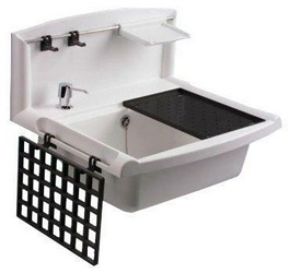 Мойка многофункциональная, уличная 550х450хh413мм, слив-перелив 1 1/2, без сифона, решётка, мыльница, 2 крючка в компл., (прочный полимер цв.белый),XX