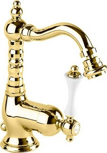 Смеситель для биде, высокий с поворотным изливом, с д/к, (цв.золото, ручка цв.белый),  ZZ Cezares Margot MARGOT-BSM2-03/24-Bi