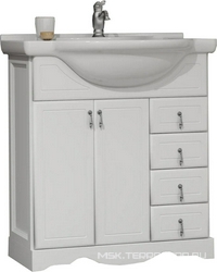 Тумба напольная Клио 70, 770x890x510мм, цвет белый матовый, фурнитура хром, ЕЗ раковины Дрея 75 ZZ