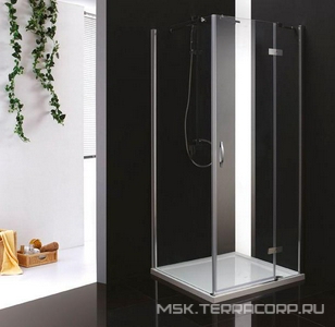 Душевой уголок 900х900хh1950мм, квадрат, "Правый" распаш. дверь слева, с неподв.стенкой (стекло прозр. 6мм, фурн/хром),  ZZ Cezares Bergamo BERGAMO-A-1-100-C-Cr-R