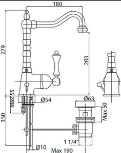 Смеситель для раковины, высокий с поворотным изливом, (цв.бронза, ручка цв.белый),  ZZ Cezares Margot MARGOT-LSM2-02-Bi