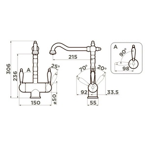 Смеситель Omoikiri  A арт 4994292, для кухонной мойки, встроенный кран д/питьев.воды, цв.античная латунь, ZZ Omoikiri Amagasaki 4994292