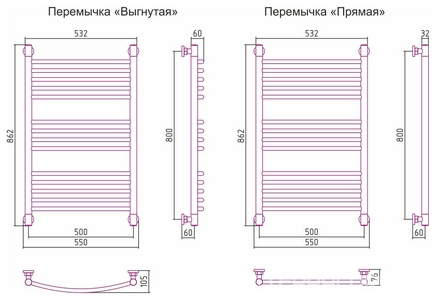 Полотенцесушитель "+" 800*500 мм, Н.Г. подключ. 3/4, комплектующие в комплекте, хром ZZ Сунержа Богема 00-0221-8050