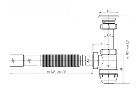 Сифон на умывальник "Ани", слив решетка, с гофрой ( выход d-40) Ани Пласт Комплектующие BM1015
