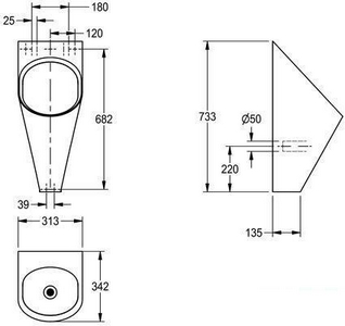 Писсуар подвесной 313х341х732, нерж.сталь, внутренний подвод воды ZZ Franke Campus cmpx538