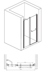 Дверь в нишу 1000хh1950мм, распашная во внутрь и наружу, с неподв.сегм., вход 521мм, правая/левая, (профиль цв. бронза, стекло 6мм мат.с прозр.рис ZZ Romance Collection Bristol BL.S2.100.REV.FGTP BR КЛАССИКА