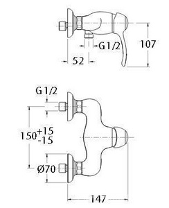 Смеситель для душа, (цв.хром),  ZZ Cristina Art AR 401 51