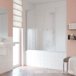 Шторка на ванну , 170x140 см, раздвижная, профиль хром матовый, стекло шиншилла ZZ Vegas Glass ZV ZV 0170 07 02