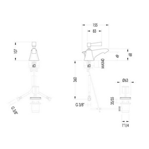 Смеситель для биде, на 1 отв., с д/к, (цв.хром, чёрный хрусталь),  ZZ Devon & Devon Vip Time 2VPTIME220CRNE