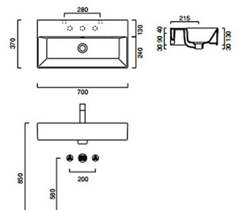 Раковина 70х37хh13см, с 1 отв.д/смесителя выбито вручную!!!, крепёж в компл.,  ZZ Catalano Premium 170VP00