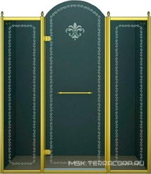 Дверь в нишу 1500x2118мм, (1475-1525)x2118, с двумя неподв. сегмент, "левая" петли слева(вход 600мм), (стек/прозр с мат/узор, 8мм, фурн/зол),Retro ZZ