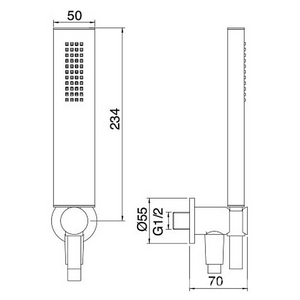 Душ комплект (лейка, шланг, кронштейн совмещённый с шланговым подсоединением G 1/2), (цв. хром),  ZZ 3M Pao Spa 2048 CC 02   